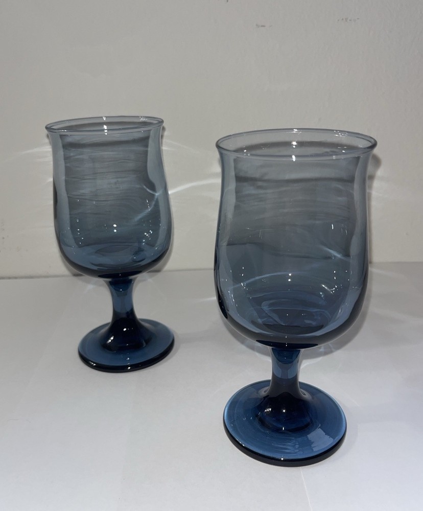 Libbey Dusty Blue Tulip Glasses, set of 2, 6.5”h