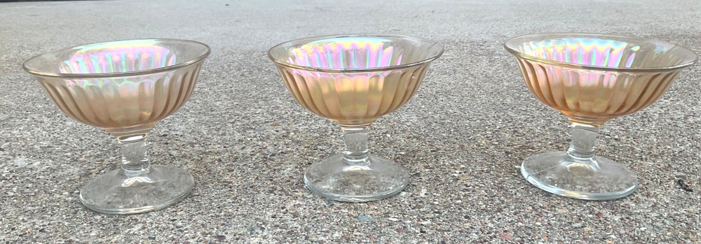 Vintage Iridescent Amber Carnival Glass Footed Sherbet Bowl Champagne Coupe