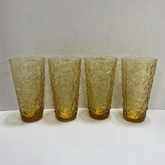 4 Vtg Anchor Hocking Amber Glass Drinking Tumbler Lido Milano 20 ounce Crinkle