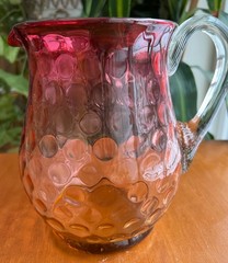 Vintage Amberina Baby Thumb Print Pitcher & 6 Shot Glasses; No Chips, Cracks