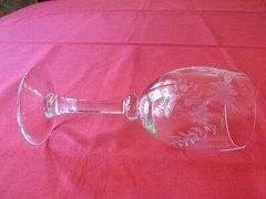 Set of 4 Colony Crystal Romania LLINE Cut Flowers w/Laurel Wine Glasses 7 3/8″
