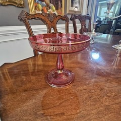 Signed Josephinenhutte Compote Centerpiece Ruby Glass Gold Museum Piece