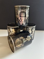 Vintage Mid Century Modern Barware Glasses Set 4 Aztec Mayan Smoke Sterling