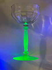 Vintage Tiffin Franciscan Crystal Champagne Coupe Optic Bowl Vivid Uranium Stem