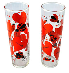 2 Indiana Glass Love Bug Cylinder Crystal 6.75″ Tumblers 31073 Valentine Hearts