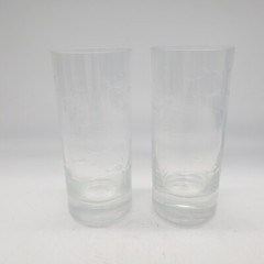 Crate & Barrel Krosno Poland Reef Etched Fish Highball Tall Glasses Set of 2