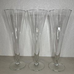 (3) Hand Blown Beveled Ribbed Hollow Stem Champagne Glasses – Champagne Flutes