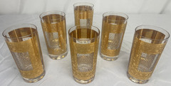 Irene Pasinski Signed KASHMIR Highball Glasses – Set of 6 – 22K Gold MCM – 1960s
