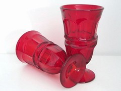 Fostoria Argus Ruby Red Footed Iced Tea Glasses – set of 2 ~ Excll!!