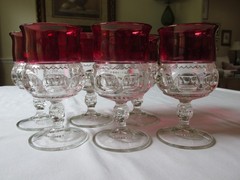 Set of 6 Vintage 1950s Colony Glass RUBY CROWN Thumbprint Water Goblets 5 3/4″