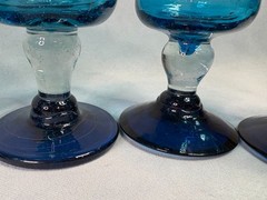 Mexican Hand Blown Aqua Blue Goblets Bubble Stem Glasses – Set of 8