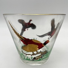 Vintage Hazel-Atlas Golden Pheasant Birds Whiskey Bar Glasses Oversized Set of 2