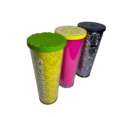 Lot 3 Starbucks Venti 24oz Tumbler Pineapple Lemon Pink Lavender Floral Cold Cup