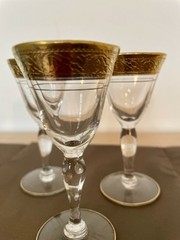 Glastonbury-Tiffin Minton Set of 3 Vintage Gold Encrusted Trim Cordial Glasses