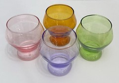 YIELD Retro Millennium 4 Multi-Colored Glasses Goblets Pink Lavender Green Amber