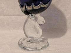 2 Cobalt GLOWY! Art Glass STAG DEER ELK Wine Glasses Silver Black Signed Dated
