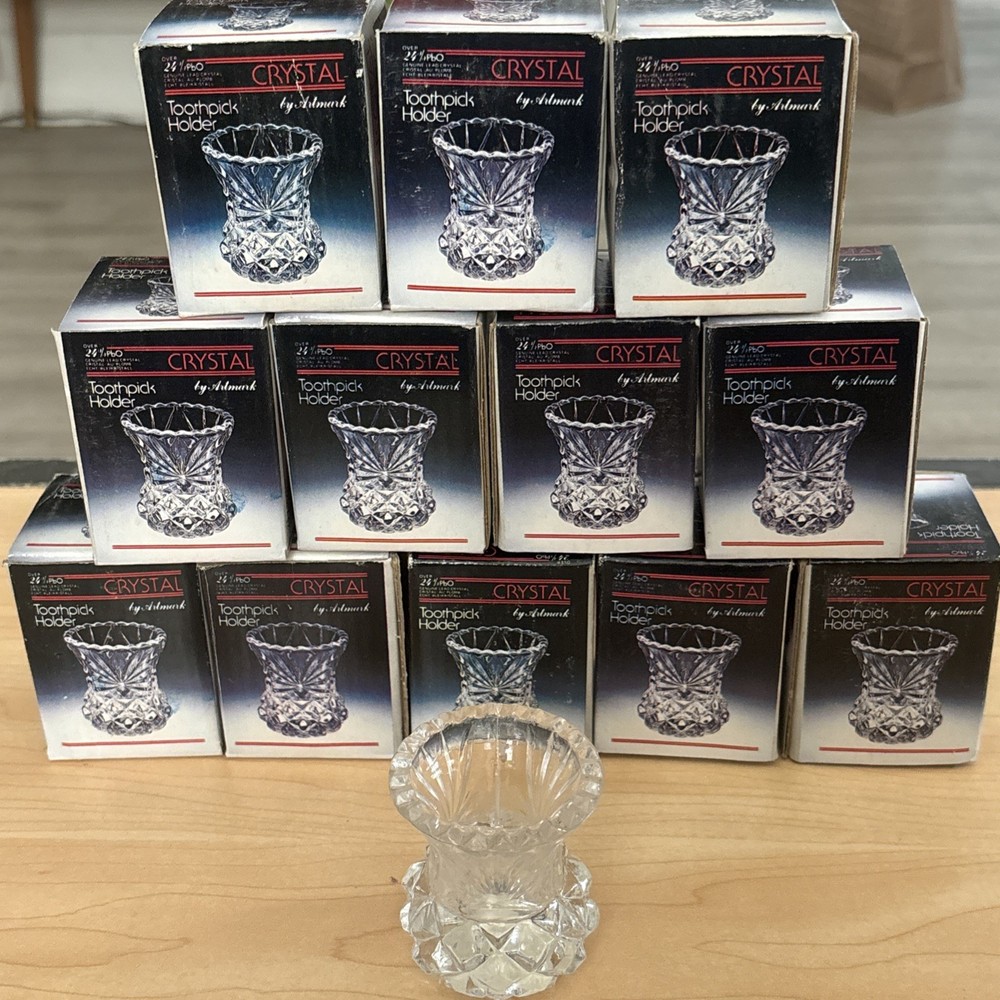 12pc lot Vintage 1988 ARTMARK 24% Lead Crystal Toothpick Holder New in Box
