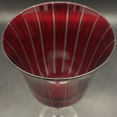 La Reine 4pc Vertical Stripes Ruby Red Cut to Clear Wine Glasses Italy 8″t 8oz