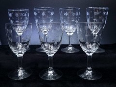 Moon & Stars Etched Crystal Water Goblet Set Of 7