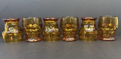 Vintage Set of Six Anchor Hocking Georgian Amber Tumblers Honeycomb Panels