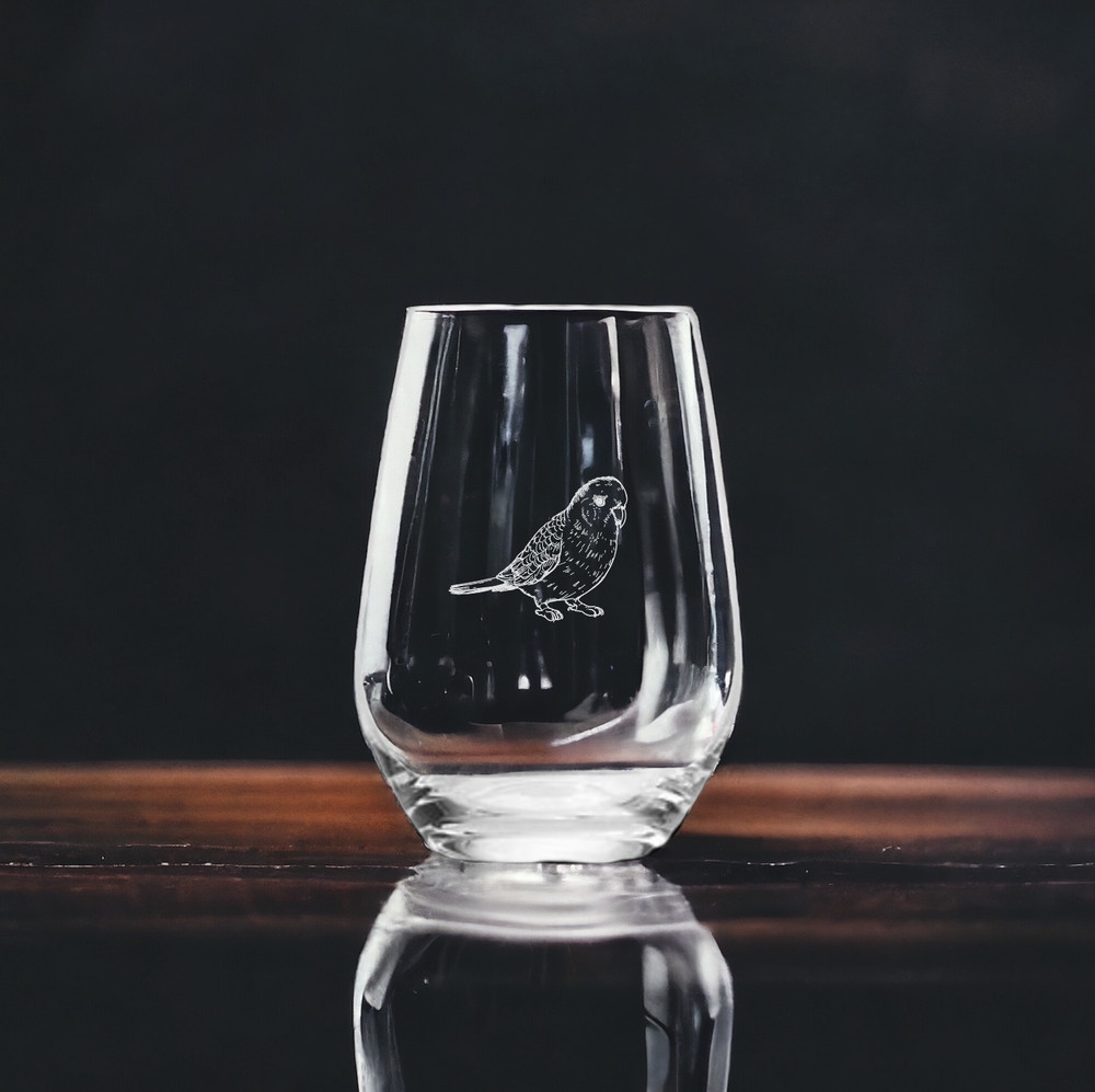 Parakeet Stemless Wine Glasses x4 Premium 15 Oz Personalize Gift Bird Animal NEW