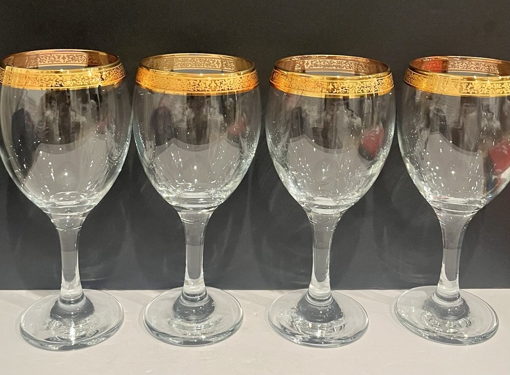 Imperial wine 24k Gold Rimmed Crystal Stemware Glasses Set Of 4