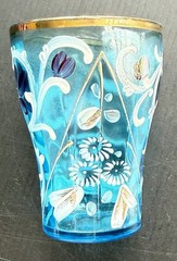SET OF 3 VINTAGE & ANTIQUE HAND PAINTED & ETCHED FLORAL TUMBLERS VARIOUS COLORS