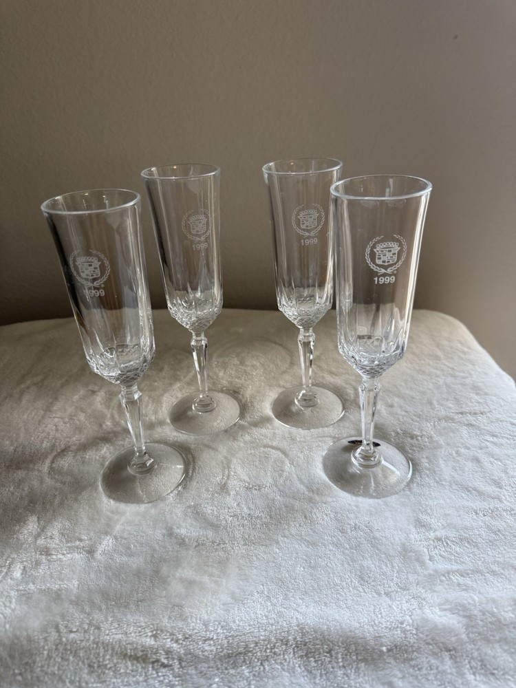 Vintage Cadillac 1999 24% Lead Crystal Champagne Flutes Set of 4 Made in USA
