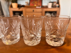 Vintage Hand Cut Crystal Shot Glasses Set of 5 Pinwheel Fan Pattern EUC