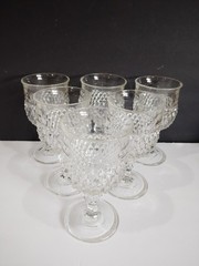 Vintage Indiana Clear Glass Diamond Point Set of 6 Water or Wine Glasses.