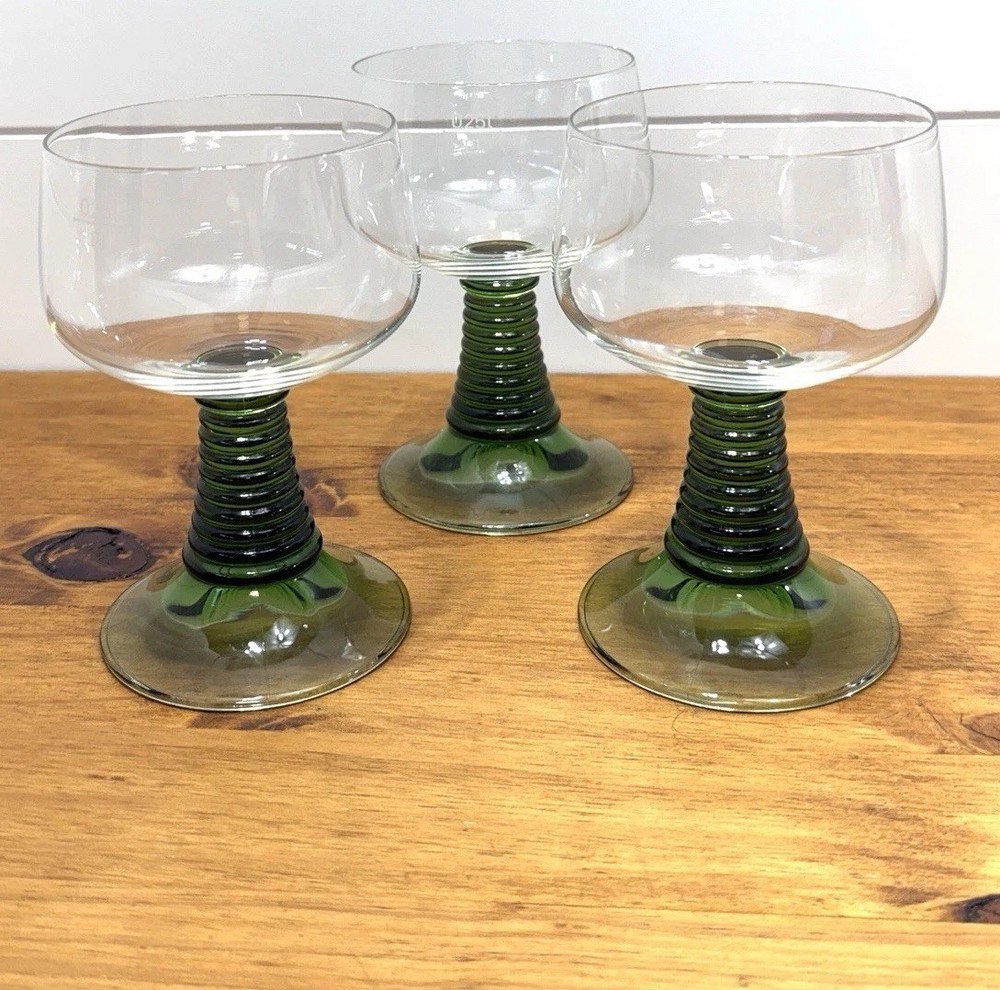 Set 3 Cristal d’Arques Durand Green Beehive Roemer Wine Glass / Goblet MCM