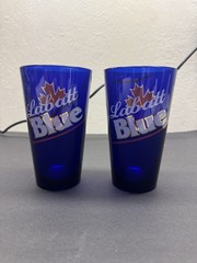 Pair of Labatt Blue Canadian Beer Libbey Flare Cobalt Blue Pint Glass Cooler