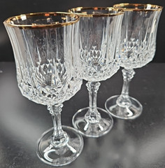 3 Cristal D’Arques Longchamp Gold Water Goblets Set Vintage Crystal Home Bar Lot