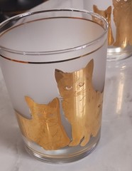 Set Of 2 Culver Cat & Kitten Double Old Fashioned Frosted Glasses 22k Gold Art