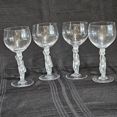 Vintage (4) Bayel Bacchante Nude Lady/Man Stem Crystal Goblets Glasses 7.5″