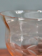 Vintage Depression Weston Etched Optic Watermelon Green/Pink Champagne Glass