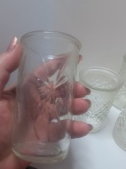 VTG Jelly Jar Juice Glasses – Set Of 6 – 3 Starburst And 3 Diamond Pattern