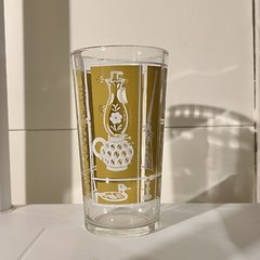 Hazel Atlas Highball Glass 5.25” Mustard Yellow Americana Icons 1950s MCM