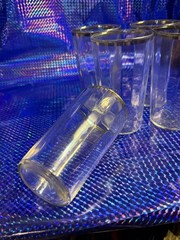 Lot of 5 Clear Glass Tumblers Water Glasses with Silver Rim Mid Century Modern