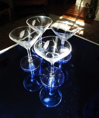 Vtg 4 Crystal Small Martini Glasses Etched Art Deco European Barware H 4.25″