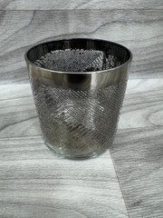 VINTAGE MCM ON THE ROCKS GLASSES BLACK SILVER TEXTURED GEOMETRIC SET OF 8 1950S