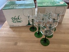 12 J G Durand Hock Wine Emerald Green Stem crystal Glasses 9 1/4 oz.