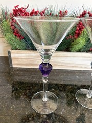 GEMSTONES by Gorham 2 Martini Glasses Purple & Emerald Green 9 3/8 Chip REPAIRED
