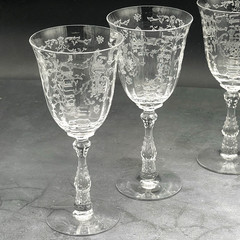 Vintage Fostoria Crystal Navarre Set of 5 Etched Floral Water Goblets 7 5/8″