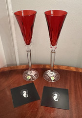 New in Box Set 2 WATERFORD CRYSTAL Lismore Jewels Ruby Red 12″ Champagne Flutes