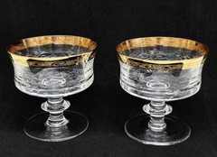 Set of Six Glass Champagne Goblets with 24k Gold Rim, Moser Glass Carlsbad