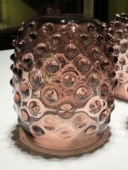 Vintage Amethyst Hobnail Glass Tumblers/RETRO BARWARE! Glows Green (Manganese)