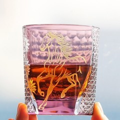 Whiskey Crystal Glasses Hand Cut To Clear Zodiac Year of the Horse Glass Purple