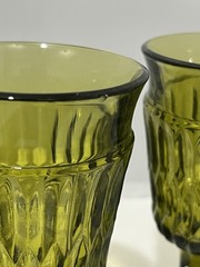 4 VTG Mount Vernon Indiana Glass Avocado Green 4 oz Wine Goblets Square Base