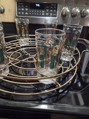Anchor Hocking Green Turquoise 22K Gold Glasses With Stand 5 1/2″ Highball…
